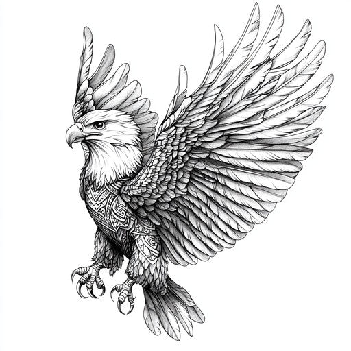 Eagle tattoo on hand, tribal style with intricate details