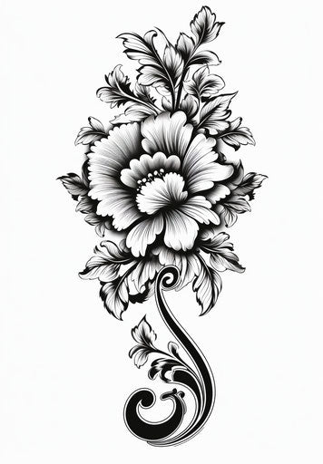 Black and white floral sash, Mughal-style, balanced symmetry