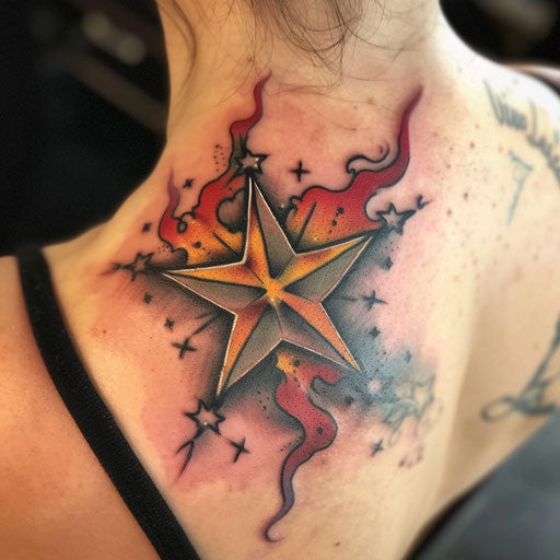 Nautical star tattoo with fiery theme