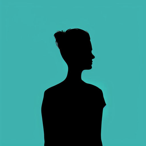 Hyper-realistic person silhouette on flat turquoise backdrop