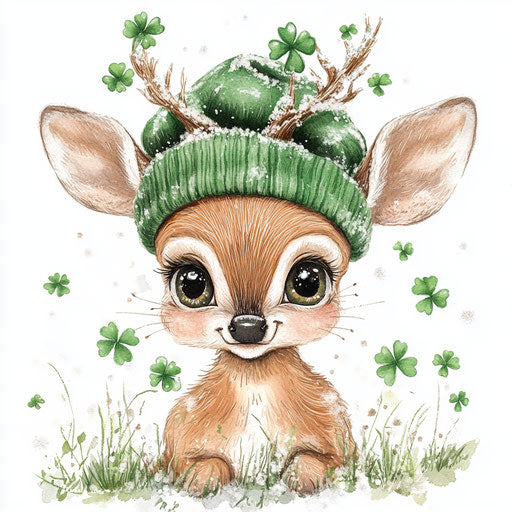 St. Patrick's Day: cute baby deer with green hat