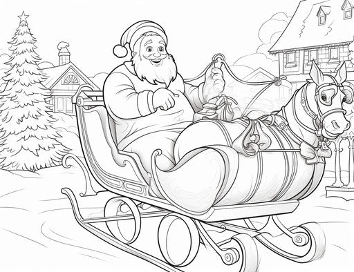Christmas coloring page with Santa on a red sleigh