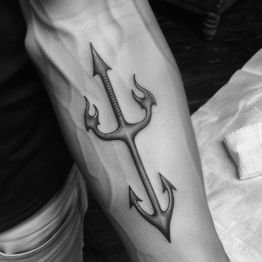Traditional trident tattoo on white background