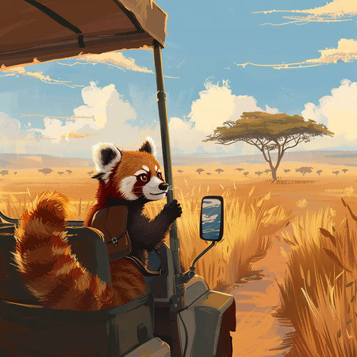 Safari journey of a red panda in the savannah