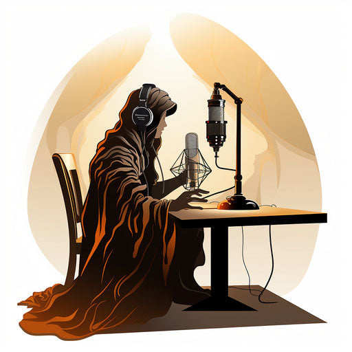 Podcast illustration in the style of Chiaroscuro Art