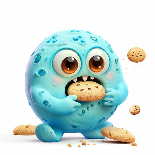 Cute cartoon emoji eating blue cookies