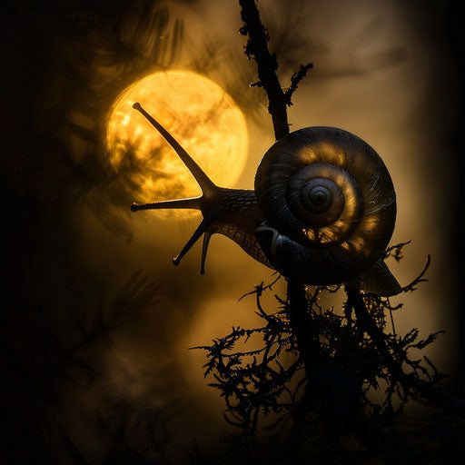 Wolf snail captured under the moonlight in the forest