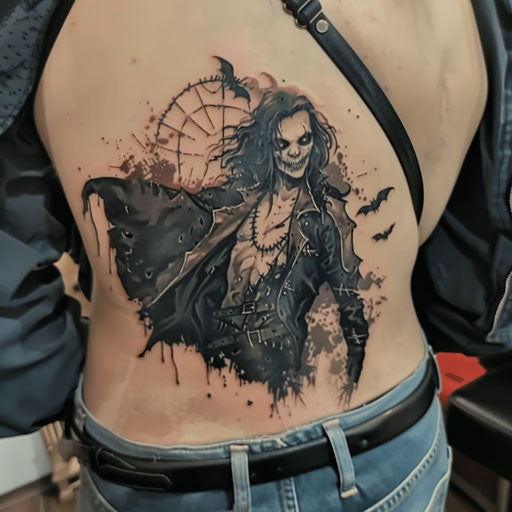 Lower back tattoo of a gothic vampire