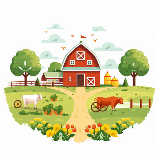 Minimalist farm illustration on white background