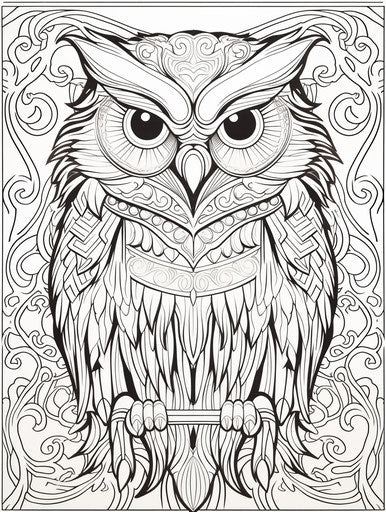 Printable owl coloring page, ornate simplicity style
