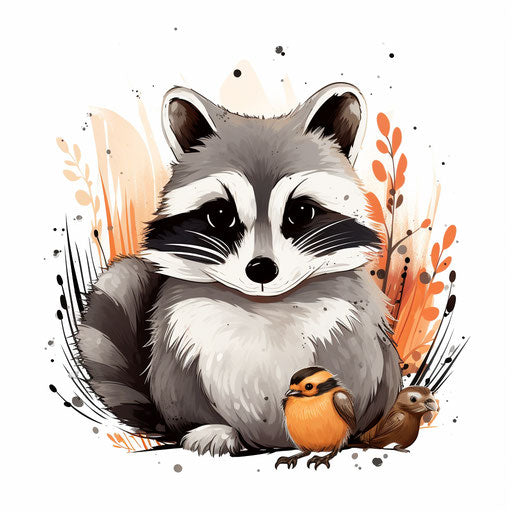 Cute animal clipart in the style of Chiaroscuro Art, on white background