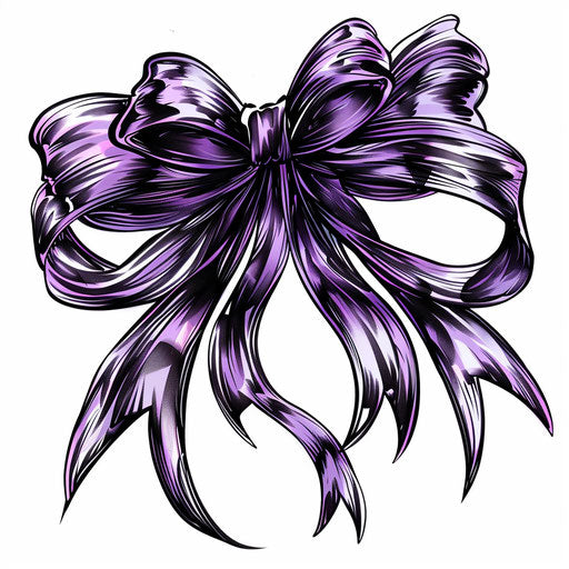 Stylized clipart sketch of a bow with long ribbons in deep violet