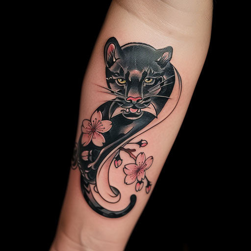 Traditional Japanese style panther tattoo on a white paper scroll
