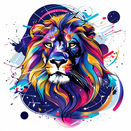 Urban tattoo sketch of the Leo constellation with graffiti influences and bright urban colors