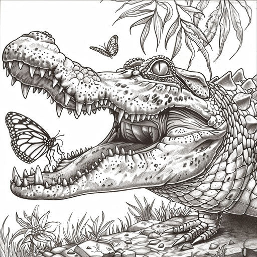 Alligator snapping at butterfly