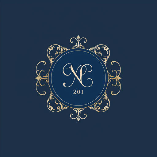Classic wedding logo with monogram on navy blue background