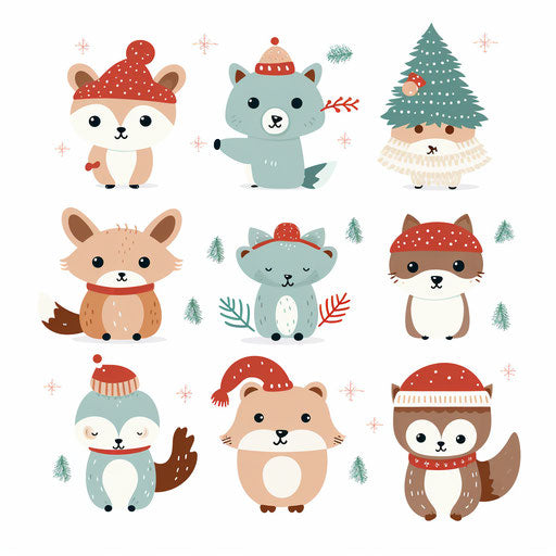 Cute Christmas clipart in Minimalist style, on white background