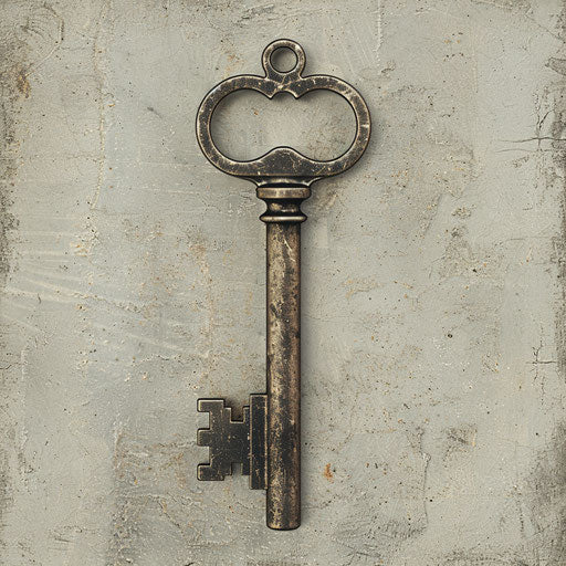 Key illustration in photo realistic style with a flat random background, vintage filter and delicate lines