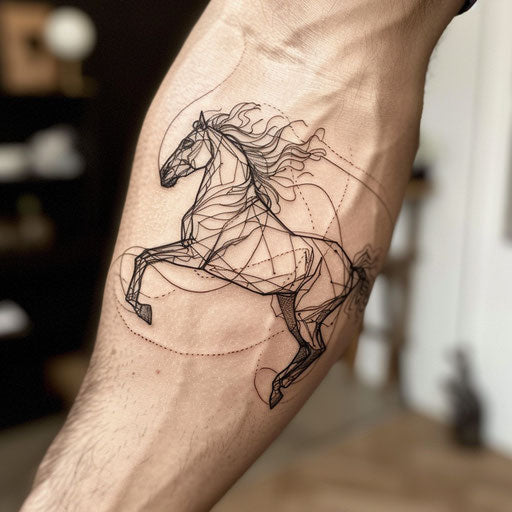 Vibrant tattoo sketch of a jumping horse in one dynamic line