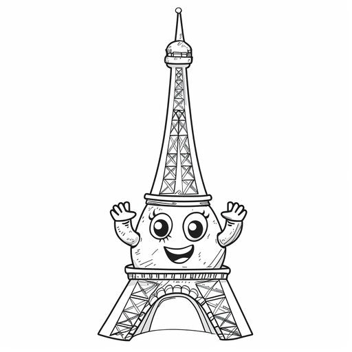 Smiling Eiffel Tower with waving arms