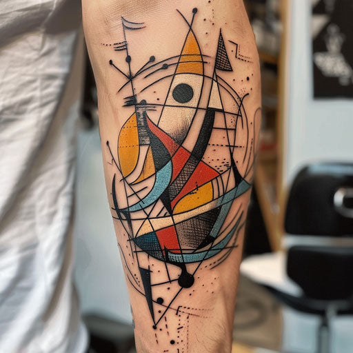 Modern flat tattoo of boat with cubist elements