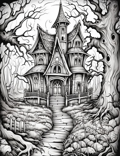 Joyful haunted house, light sky-blue nature celebration