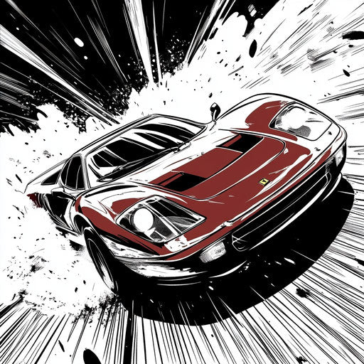 Ferrari in an exciting comic book action scene