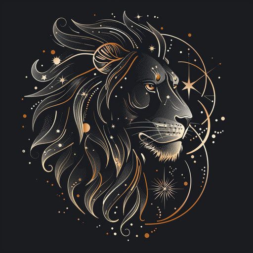 Stylish sketch of Leo constellation as flat clipart with gold and silver tones