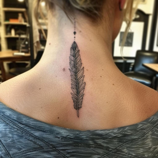 Feather and arrow tattoo Steve McNiven style neck
