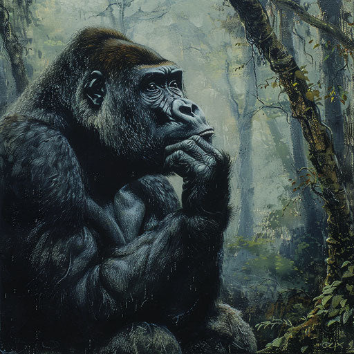 Western lowland gorilla in contemplation in forest clearing