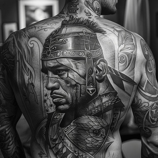 Realistic black & gray back tattoos for men