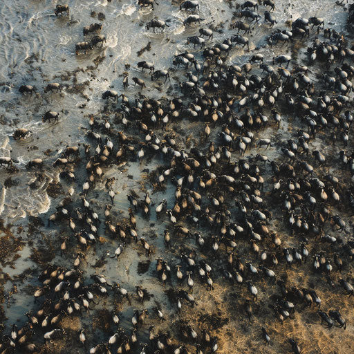 Aerial view of the majestic wildebeest migration