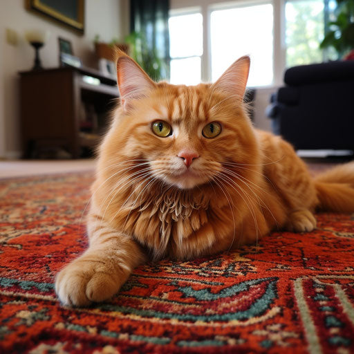 Manx cat lying on a carpet