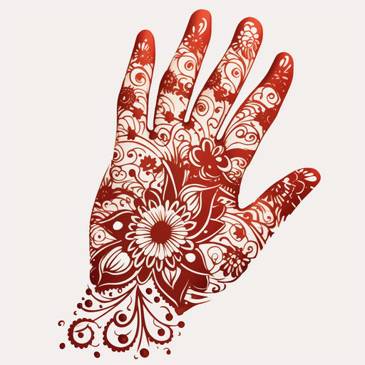 Hand henna design in dark beige and crimson style