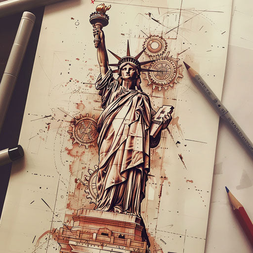 Steampunk tattoo sketch of the Statue of Liberty