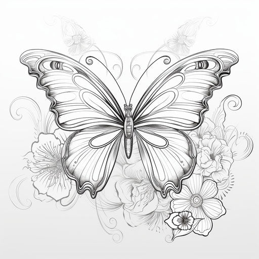 Elegant butterfly surrounded by flowers and ornaments, Ellen Jewett style