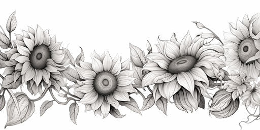 Black sunflower frame, custom twill, detailed graphite sketch style, tattoo 2:1
