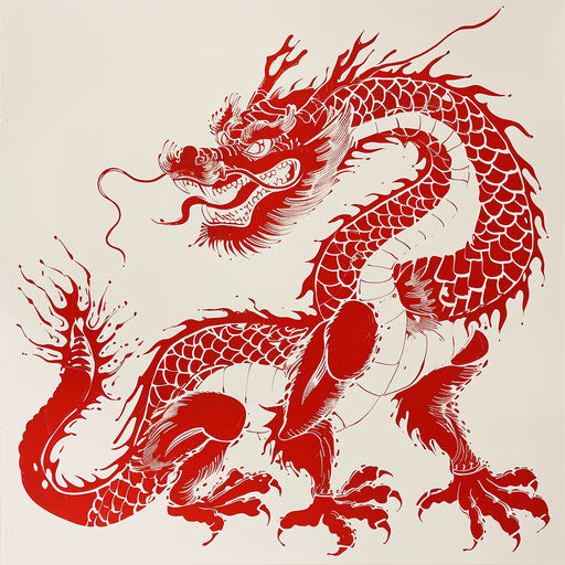 Red dragon on white background, Burmese tattoo art
