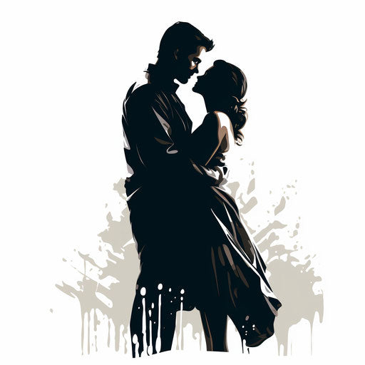 Couple clipart in the style of Chiaroscuro Art, on a white background