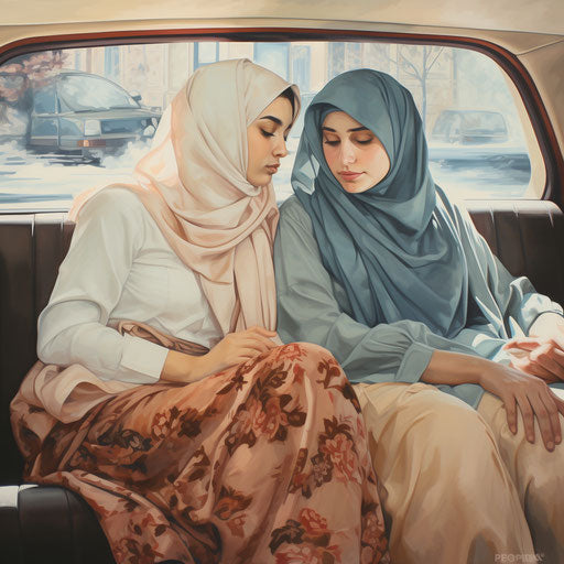 Muslim women in car, feminine style sensibilities