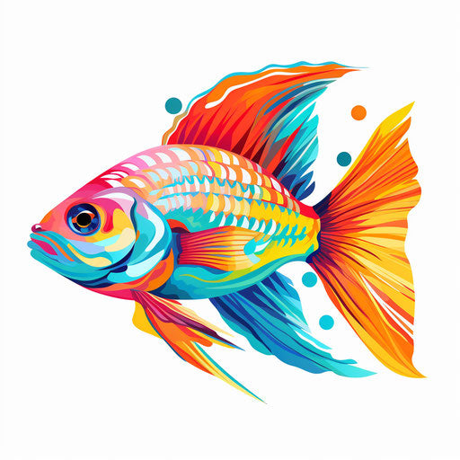 Cartoon fish in Oil painting style on white background