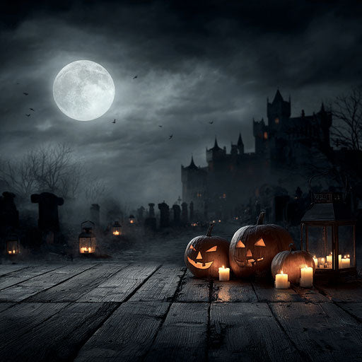 Classic Halloween Scene with Jack-o'-Lanterns and Candles