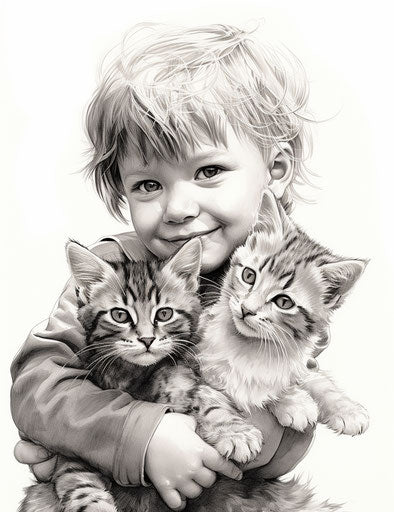 Cat with children coloring pages, ink-washed style, tenwave, nikon l35af, kurt hutton 24:31