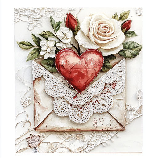 Valentine's Day diamond painting of envelope, heart, roses
