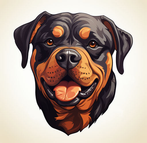 Rottweiler head and ears on white background, animated style