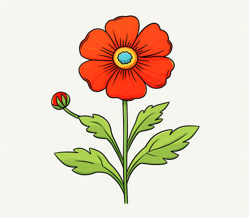 Red and green flowers, simple drawing for beginners