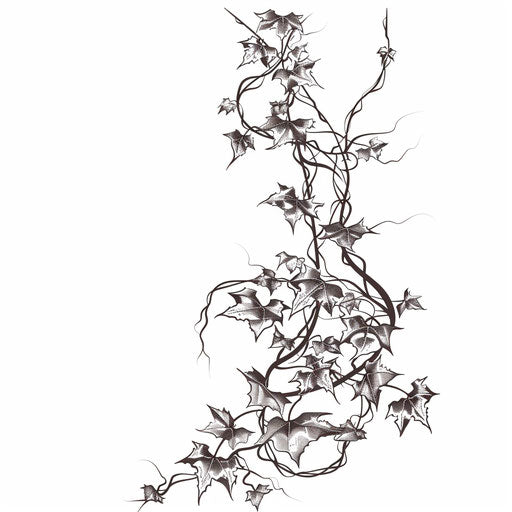 Japanese vine tattoo in minimalist black line style on white