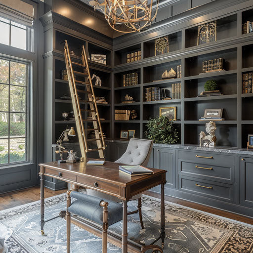 Home office with a library ladder