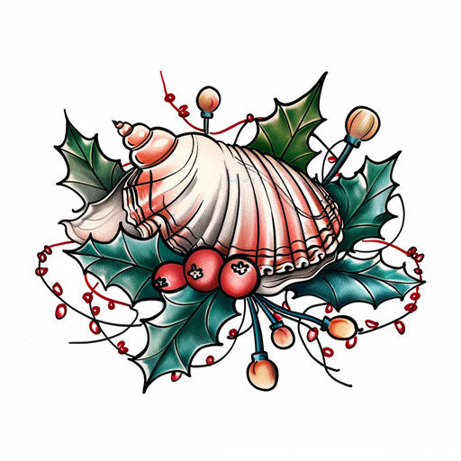 Festive shell with Christmas lights and holly