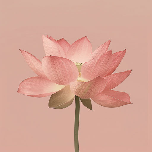 A flat, dusky rose background showcases a realistic lotus clipart